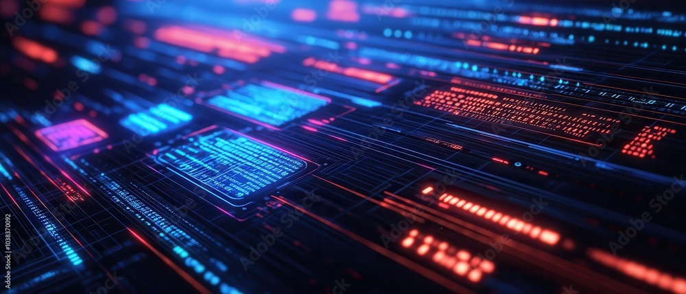 Abstract Futuristic Interface with Red and Blue Neon Lights - Technology Background. Abstract Futuristic Interface with Red and Blue Neon Lights - Technology Background.