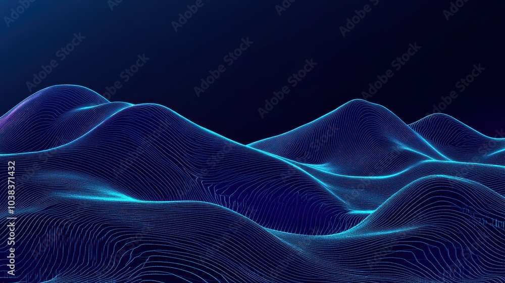 Fototapeta premium Abstract Blue and Black Wavy Lines Digital Art Background - 3D Render