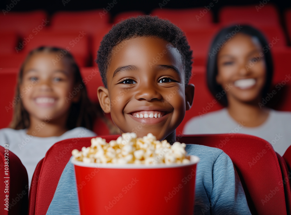 black family at cinema were watching a movie in a cinema hall eating popcorn while sitting together on a seat looking happy, smiling and enjoying their time black family at cinema were watching a movie in a cinema hall eating popcorn while sitting together on a seat looking happy, smiling and enjoying their time