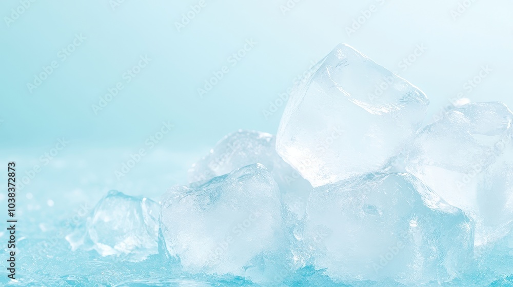 A pile of ice cubes on a blue surface A pile of ice cubes on a blue surface