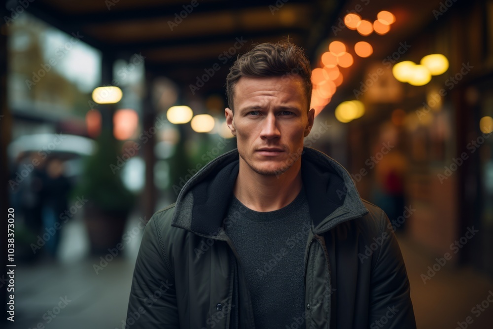 Portrait of a handsome young man in a black T-shirt and jacket. Portrait of a handsome young man in a black T-shirt and jacket.
