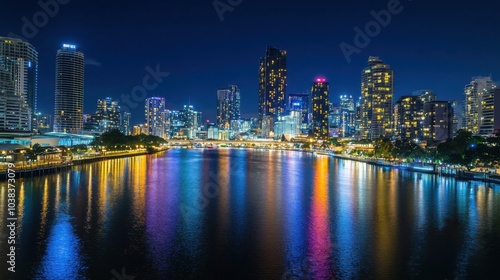 Wallpaper Mural Vibrant City Skyline at Night View Over Water Torontodigital.ca