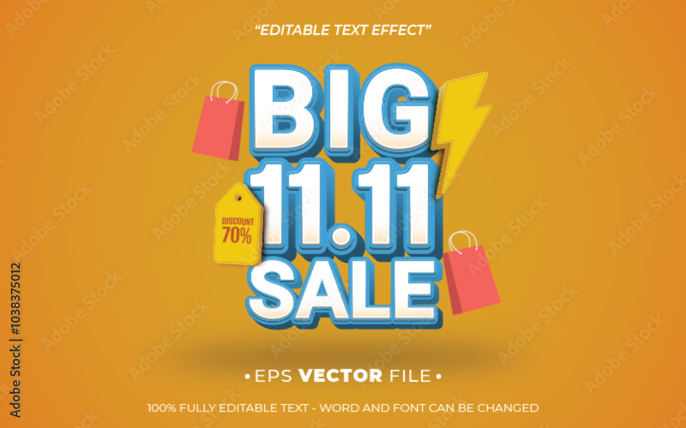 Obraz premium big 11.11 sale text effect 3d colorful vector for social media sales or advertising