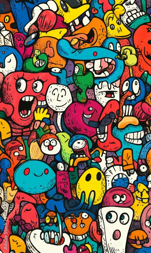 Colorful doodle cartoon faces and characters. Colorful doodle cartoon faces and characters.