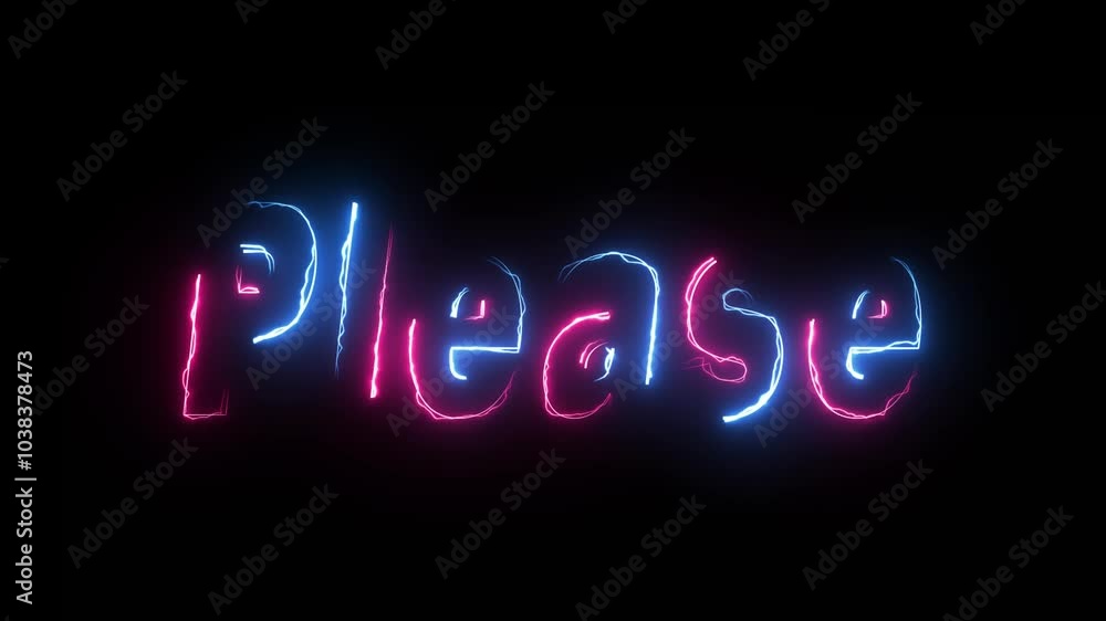 Please text blue and pink glowing neon lettering on black background 4k render animation. Please text blue and pink glowing neon lettering on black background 4k render animation.