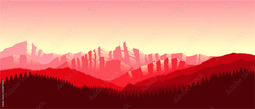 Red mountain landscape wallpaper in a minimalist flat design style. Minimalist beauty background for desktop and wallpaper Red mountain landscape wallpaper in a minimalist flat design style. Minimalist beauty background for desktop and wallpaper