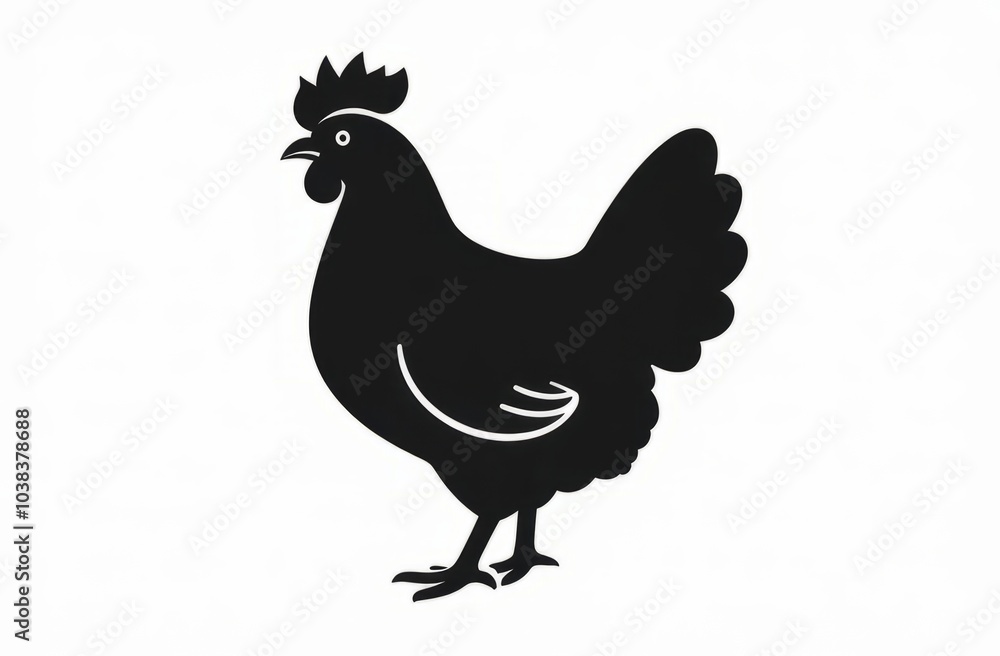 A graphic chicken icon in black on a white background. A graphic chicken icon in black on a white background.