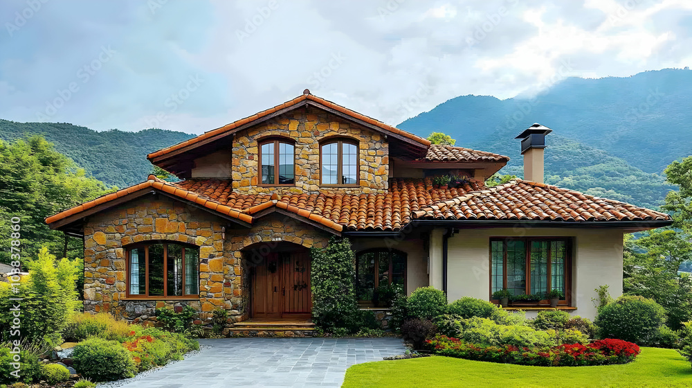 Stone and Tile House with Mountain View.