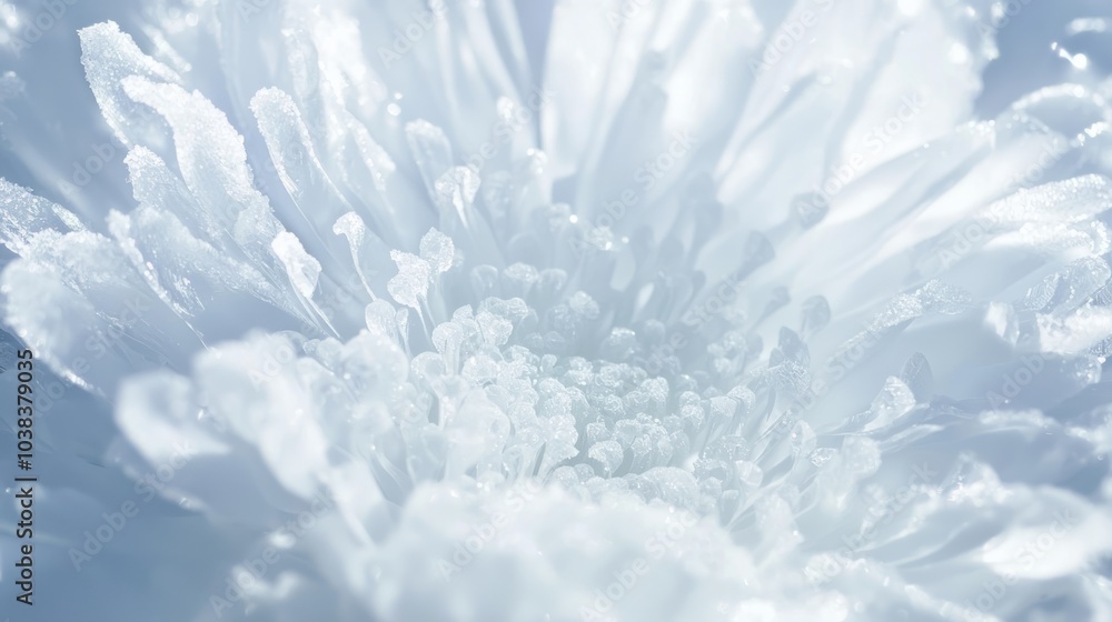 Fototapeta premium Frosty Resilience - Close-up of a Frozen Flower in the Snow, Exquisite Beauty of Nature's Toughness | Ultra-Detailed Ice Age Environment Photo