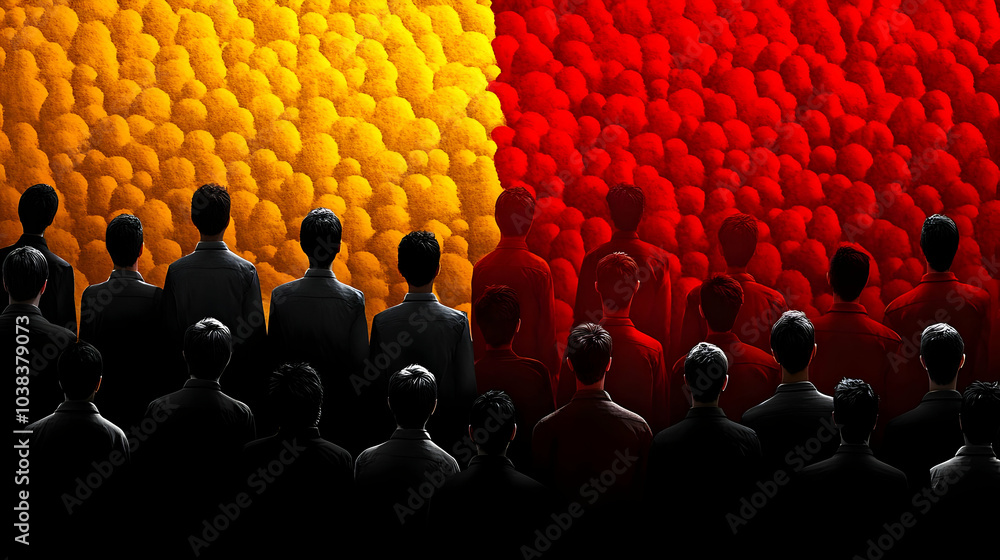 Obraz premium Silhouettes of People Facing Two Different Colors.