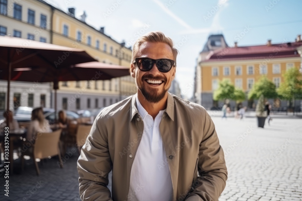 Portrait of a handsome young man in sunglasses smiling at the camera Portrait of a handsome young man in sunglasses smiling at the camera
