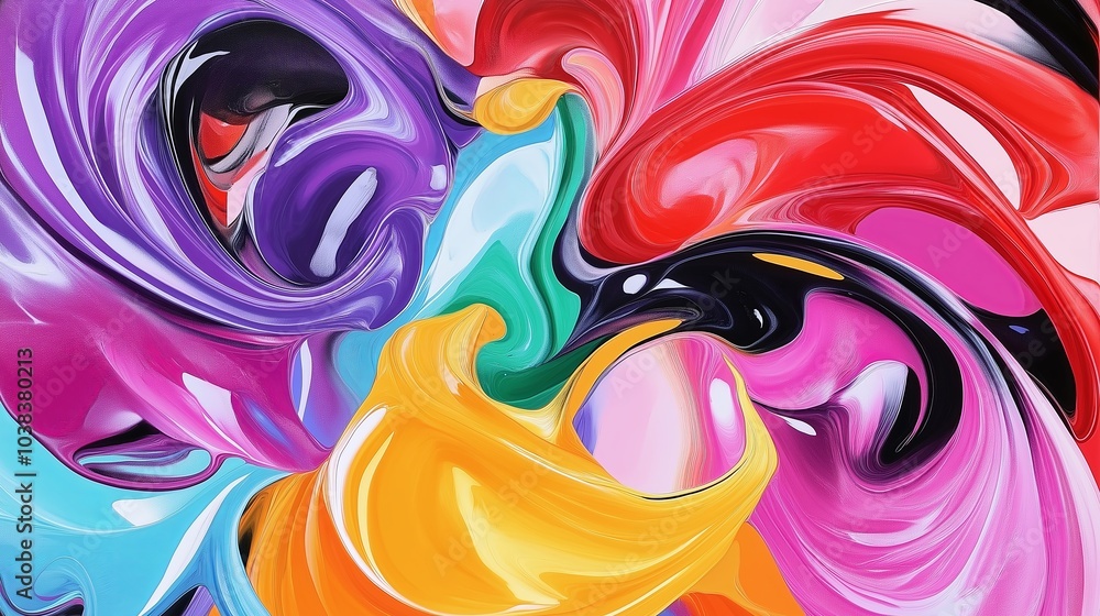 Obraz premium Fluid art with swirling paints blending seamlessly