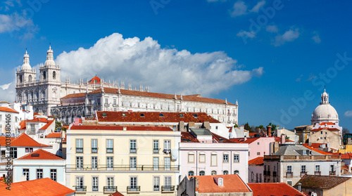 Panoramic View of Lisbon's Alfama District From Santa Luzia Viewpoint