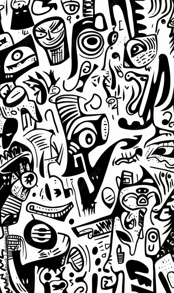 Abstract black and white doodle art. Abstract black and white doodle art.