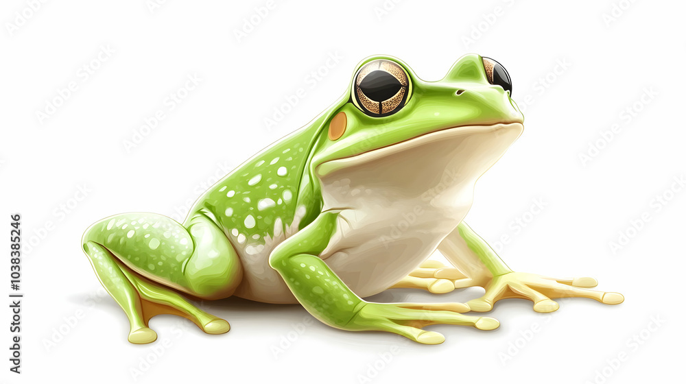 Obraz premium Green Tree Frog with White Spots.