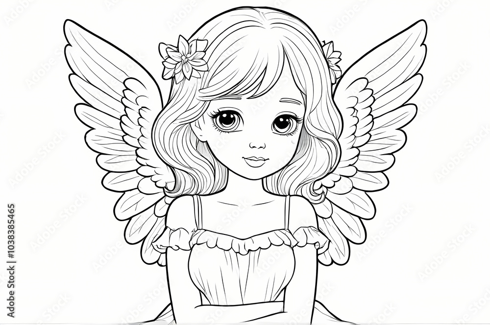 Fototapeta premium Beautiful Angel Coloring Book Page