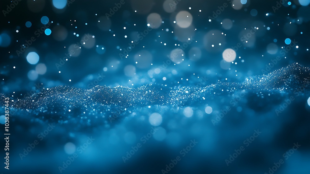 A bright blue light shining from a surface filled with swirling cosmic dust and sparkles. A bright blue light shining from a surface filled with swirling cosmic dust and sparkles.