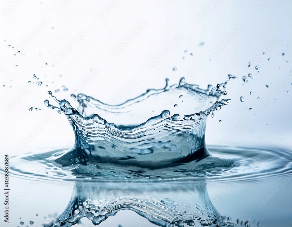 Captivating Splash of Clear Water Droplets Against a White Background Captivating Splash of Clear Water Droplets Against a White Background