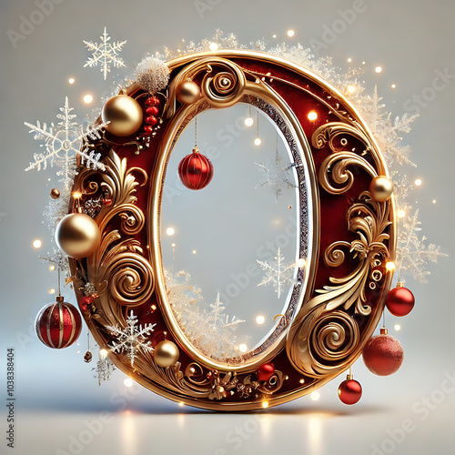 3D luxurious letter 'O' designed in an elegant Christmas theme, Generative Ai