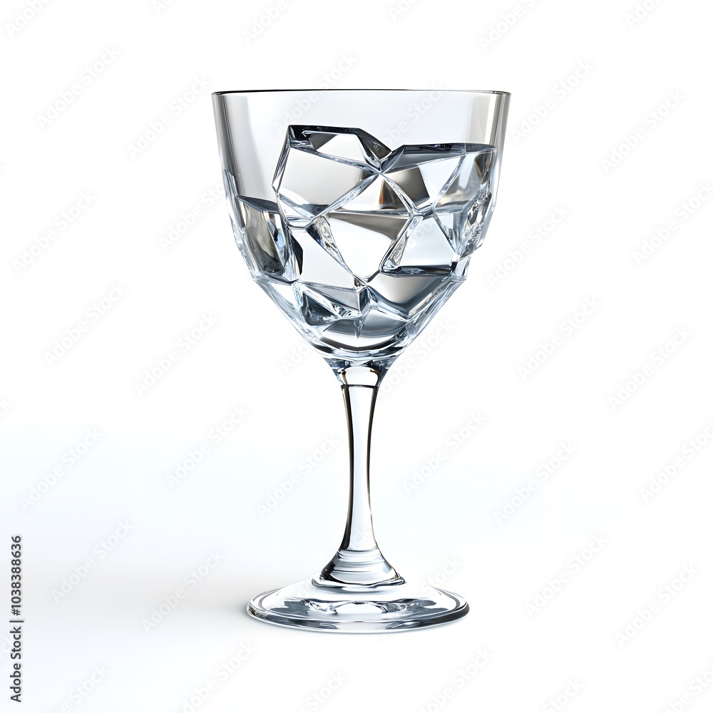 Elegant crystal wine glass with geometric design on white background Elegant crystal wine glass with geometric design on white background