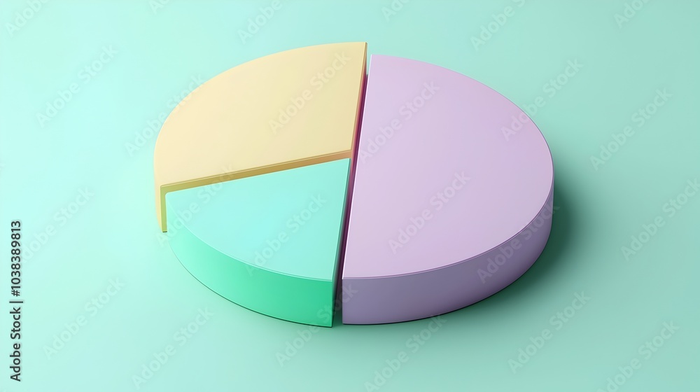Smooth 3D Pastel Pie Chart on Mint Green Background Smooth 3D Pastel Pie Chart on Mint Green Background