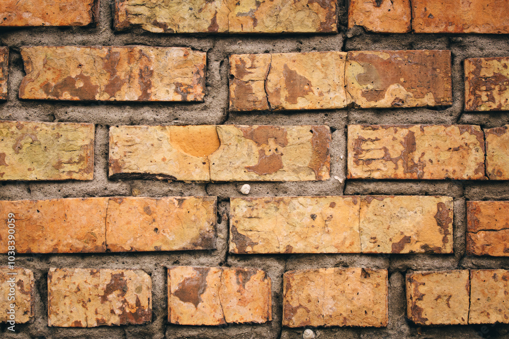 Old grungy brick wall. Free space for an inscription. Can be used as a background or poster. Fragment of a wall with bumps and shabby plaster. Old grungy brick wall. Free space for an inscription. Can be used as a background or poster. Fragment of a wall with bumps and shabby plaster.