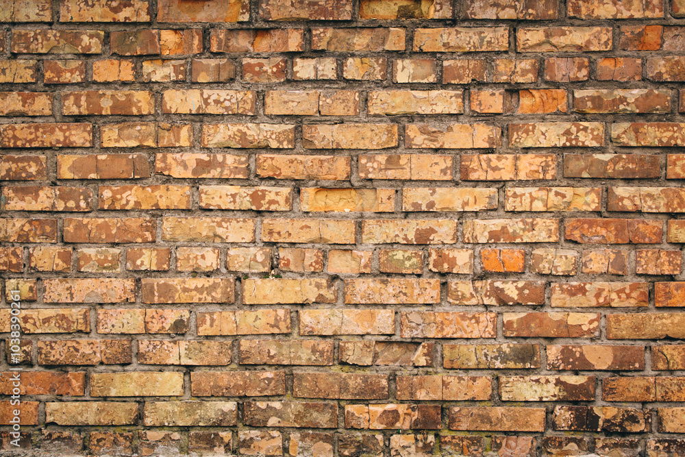 Obraz premium Old grungy brick wall. Free space for an inscription. Can be used as a background or poster. Fragment of a wall with bumps and shabby plaster.