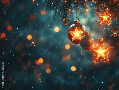 Christmas ornaments hanging from a tree branch