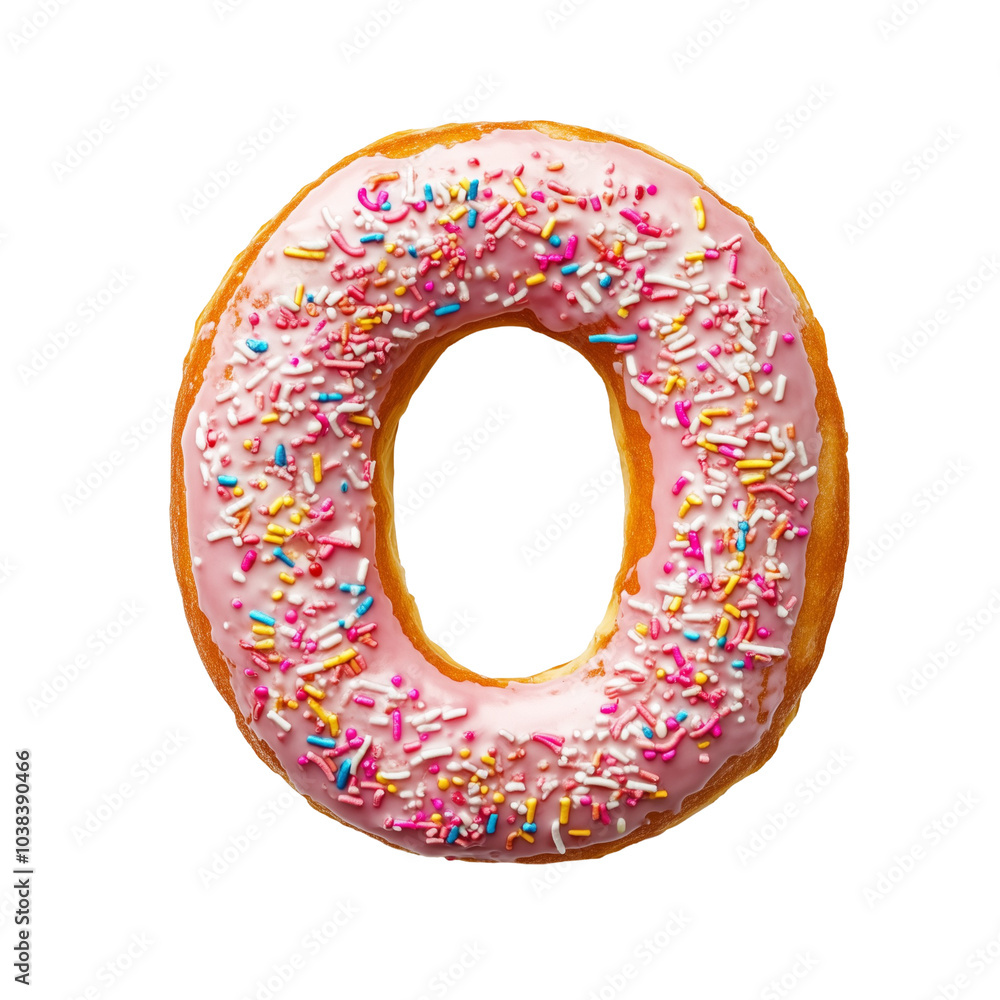 Letter O Doughnut with Pink Icing and Sprinkles Isolated on Transparent Background Letter O Doughnut with Pink Icing and Sprinkles Isolated on Transparent Background