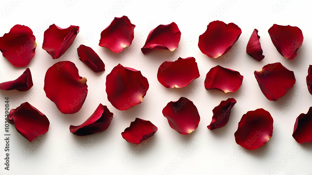 Red Rose Petals on White Background. Red Rose Petals on White Background.