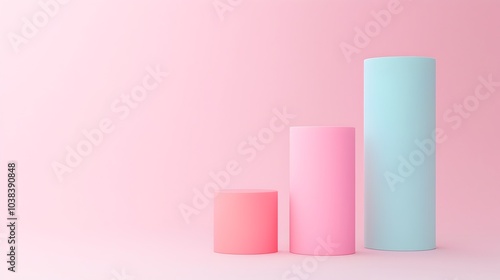 Pastel Colored 3D Bar Chart Floating on a Light Pink Background with Ample Copy Space