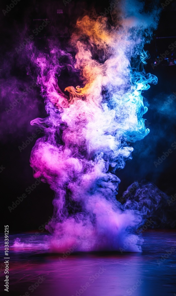 Naklejka premium Colorful smoke swirls against black background.