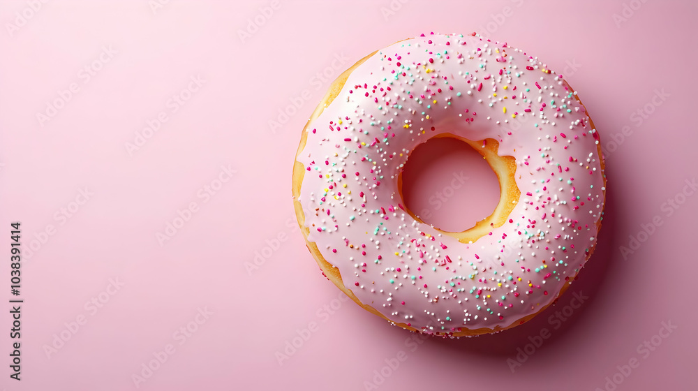 Pink Donut with Sprinkles on Pink Background. Pink Donut with Sprinkles on Pink Background.