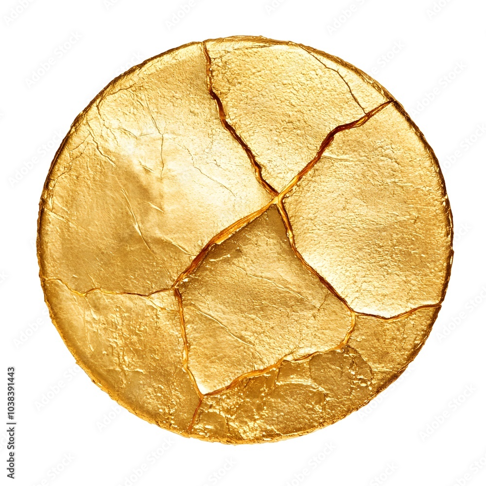 Golden cracked circle art on white background Golden cracked circle art on white background