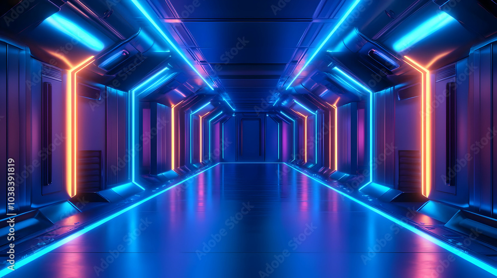 Neon Lights in a Futuristic Corridor. Neon Lights in a Futuristic Corridor.