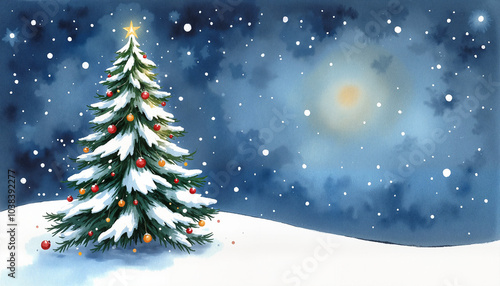 Wallpaper Mural Beautifully decorated Christmas tree covered in snow against a starry night sky Torontodigital.ca
