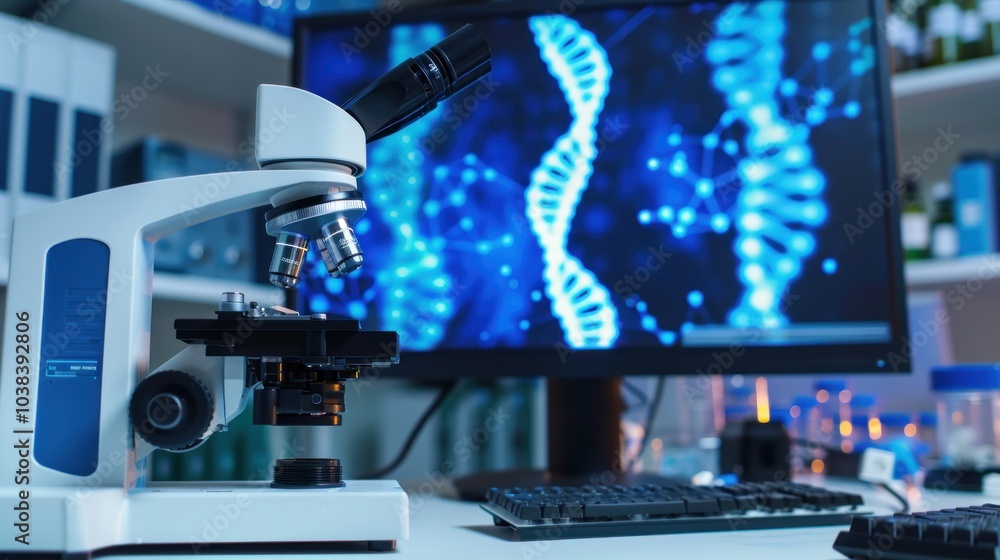 A computer monitor displays a DNA sequence A computer monitor displays a DNA sequence