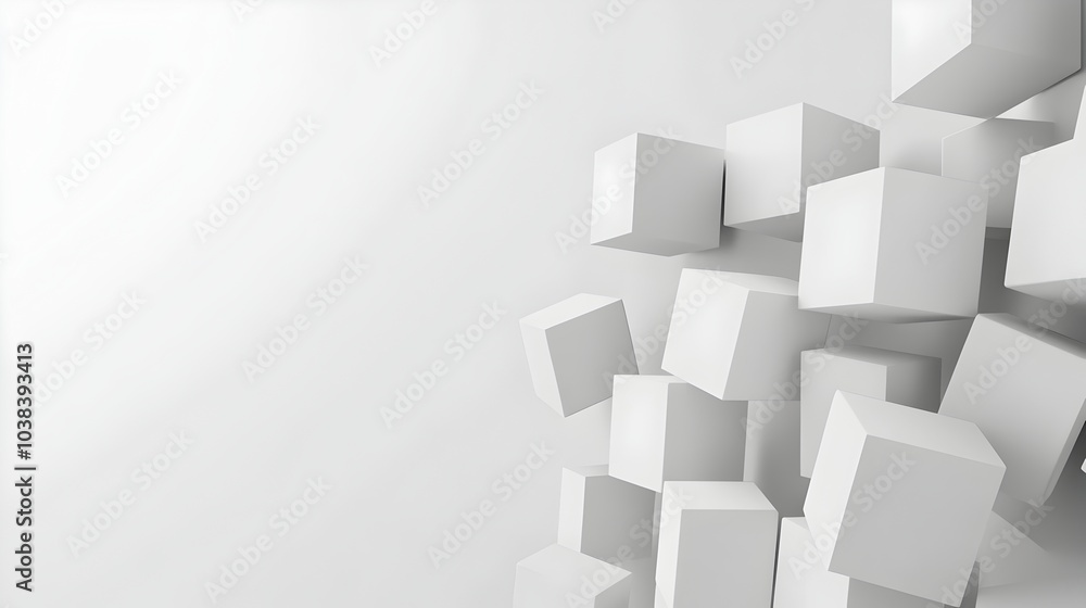 Abstract 3D Cubes in Soft Grey Tones on Light Background with Copyspace Abstract 3D Cubes in Soft Grey Tones on Light Background with Copyspace