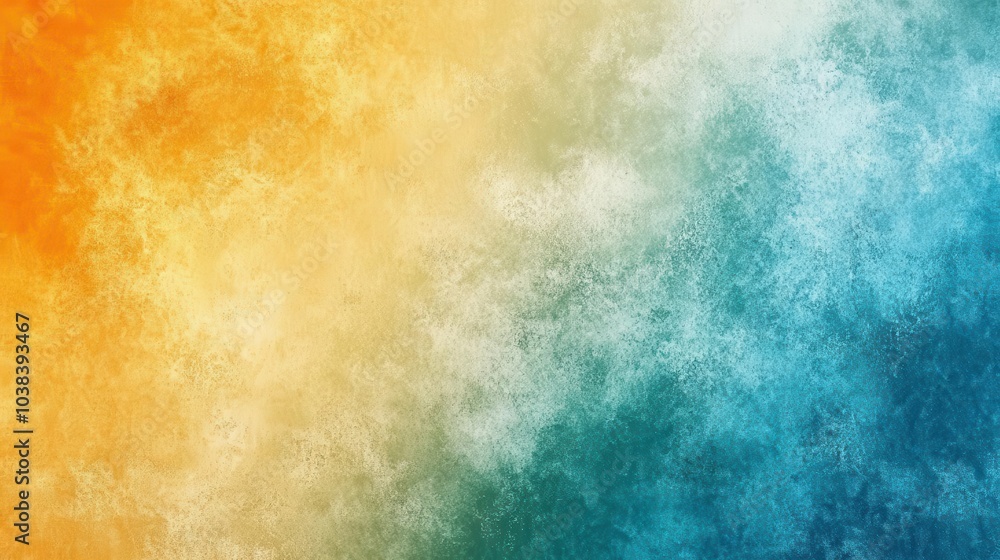 Fototapeta premium a textured abstract background featuring a gradient of warm yellow, orange, blue, and teal tones, with a grainy noise effect, creating a bold and vibrant design suitable for posters and digital art