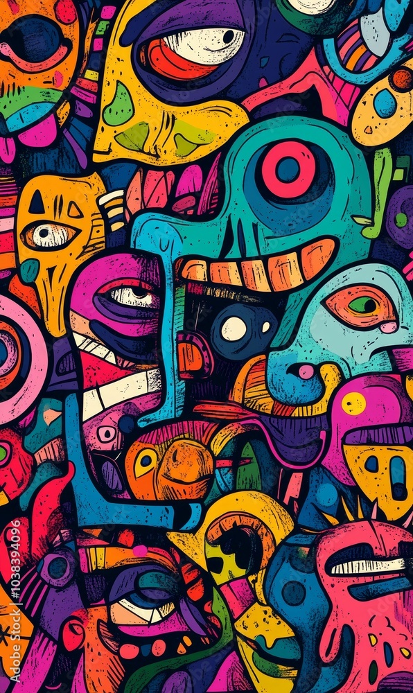 Fototapeta premium Abstract colorful psychedelic art with eyes.
