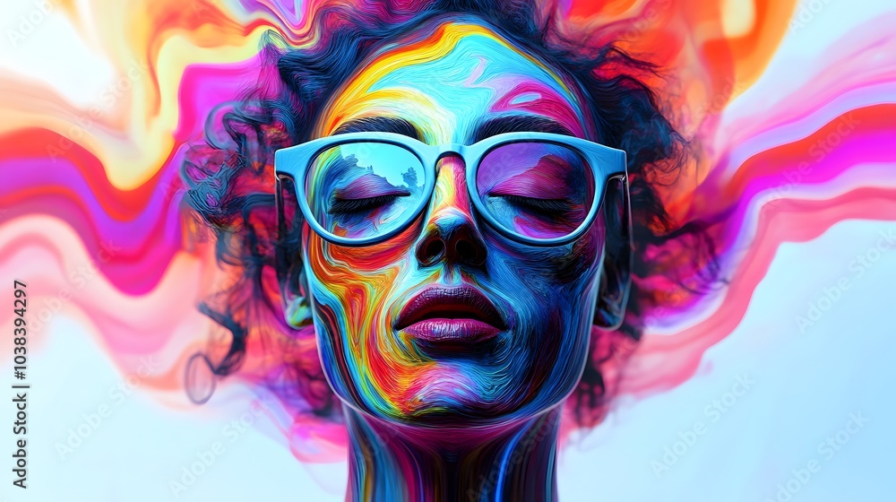 A vibrant AI-generated portrait of a person with a kaleidoscope of colors swirling around their face, creating a dynamic effect. A vibrant AI-generated portrait of a person with a kaleidoscope of colors swirling around their face, creating a dynamic effect.