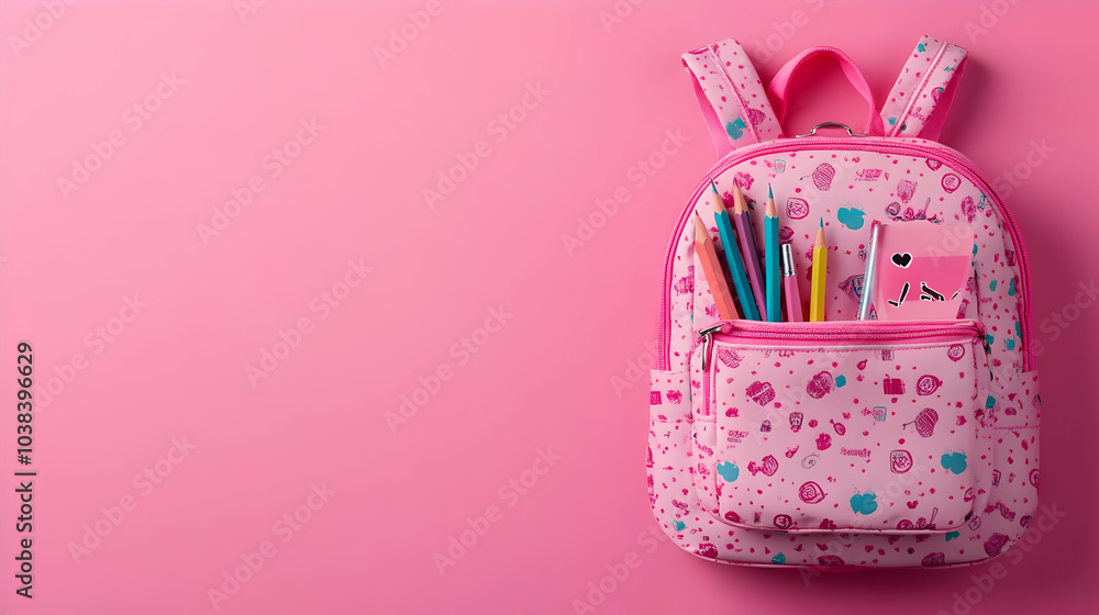Pink Backpack with Supplies. Pink Backpack with Supplies.