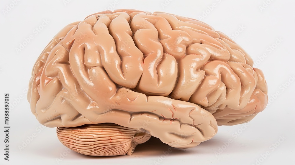 Close-up of human brain model with visible tumor, neutral background, soft lighting, medical focus, detailed representation, educational tool for medical professionals and students. Close-up of human brain model with visible tumor, neutral background, soft lighting, medical focus, detailed representation, educational tool for medical professionals and students.