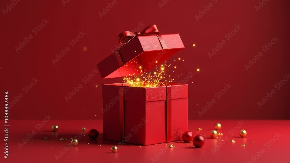 © Aiman - glowing gift box surrounded festive ornaments, representing the excitement and magic of holiday surprises © Aiman - glowing gift box surrounded festive ornaments, representing the excitement and magic of holiday surprises