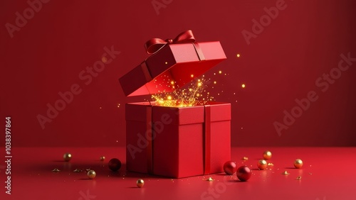 glowing gift box surrounded festive ornaments, representing the excitement and magic of holiday surprises