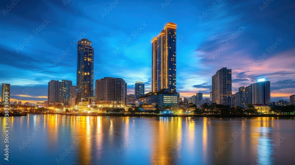 Stunning Night Skyline of a Vibrant Cityscape Stunning Night Skyline of a Vibrant Cityscape