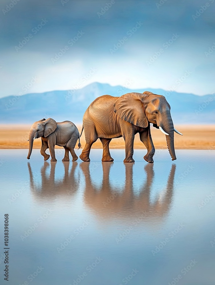 Fototapeta premium Elephants Walking Across the African Savanna