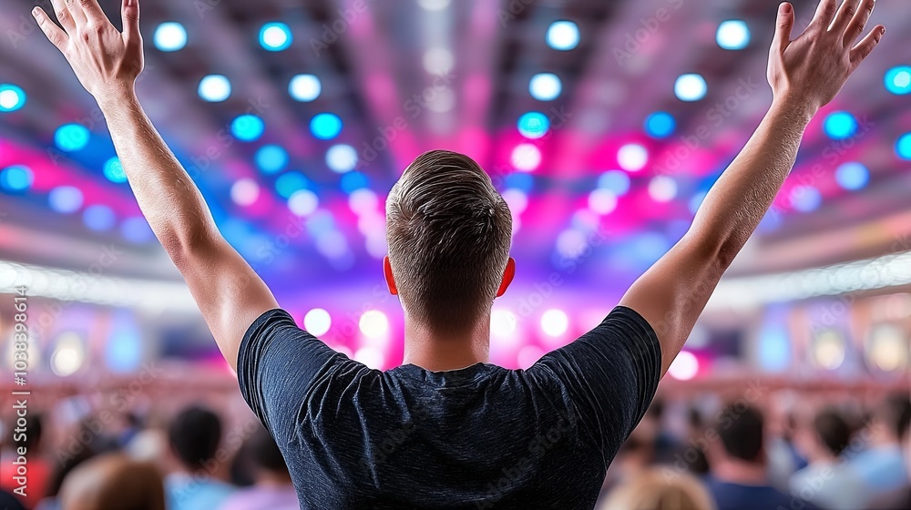 Fototapeta premium Energetic Live Performance at a Packed Music Venue