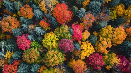 A drone capturing the vibrant colors of a fall forest