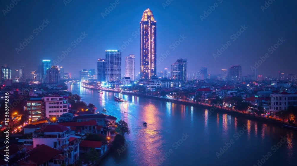 Fototapeta premium Night View of Bustling City Skyline